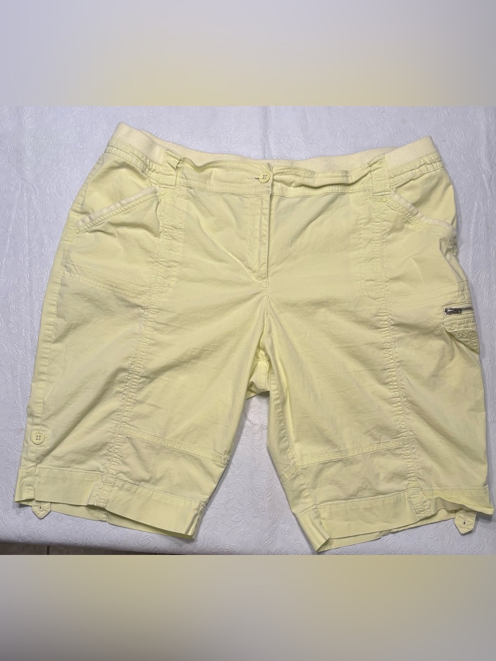 Chico's Pale Green-Yellow Cargo Bermuda Shorts